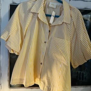 Anthropologie White and Yellow Striped Shirt
